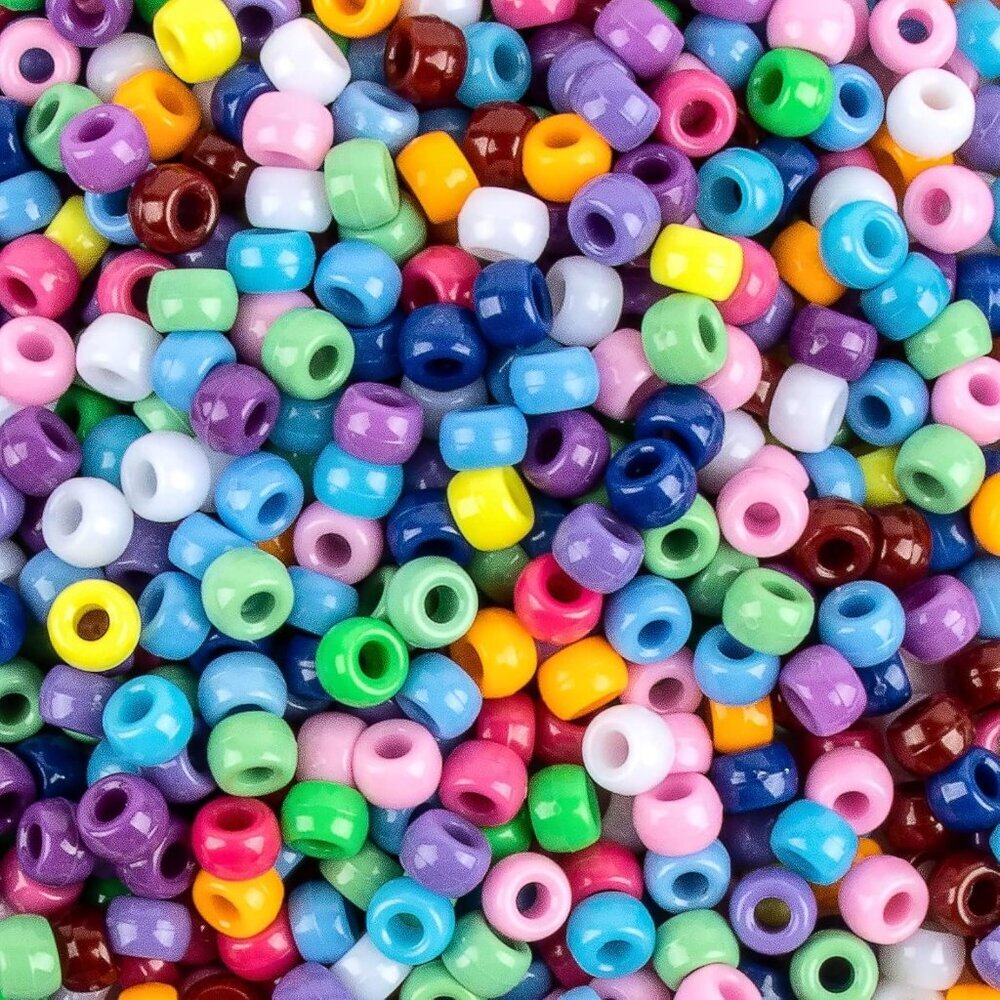 1000+ Pcs Pony Beads - 6x9 mm Multi-Colored for Bracelets, Hair Braiding, DIY Cr